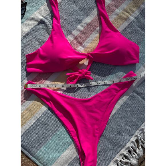 NWOT, Brand Unknown, Hot Pink Bikini Set, Tie Front Top & High Cut Bottom Sz XL - Picture 6 of 14